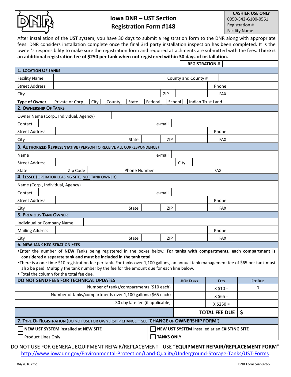 DNR Form 542-3266 (148) Ust Registration Form - Iowa, Page 1