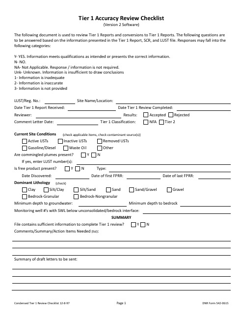 DNR Form 542-0615 Tier 1 Accuracy Review Checklist - Iowa