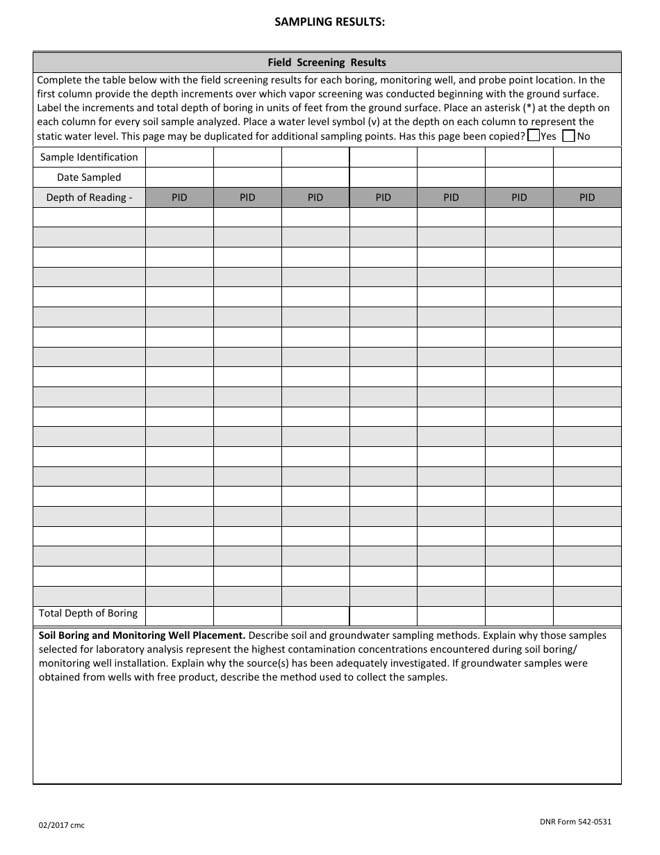 DNR Form 542-0531 Download Fillable PDF or Fill Online Field Screening ...