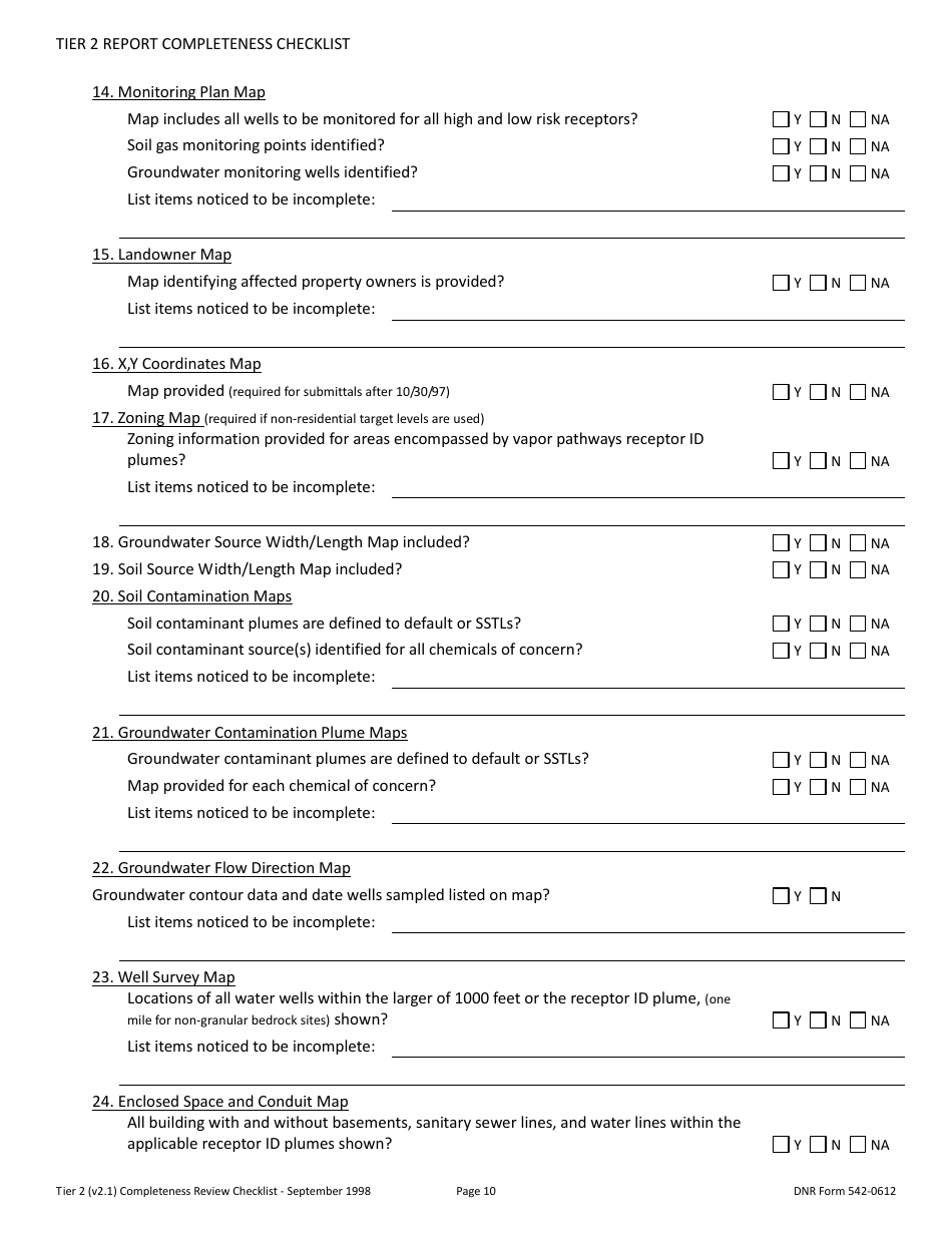 DNR Form 542-0612 Tier 2 Site Cleanup Report Completeness Checklist - Iowa, Page 10
