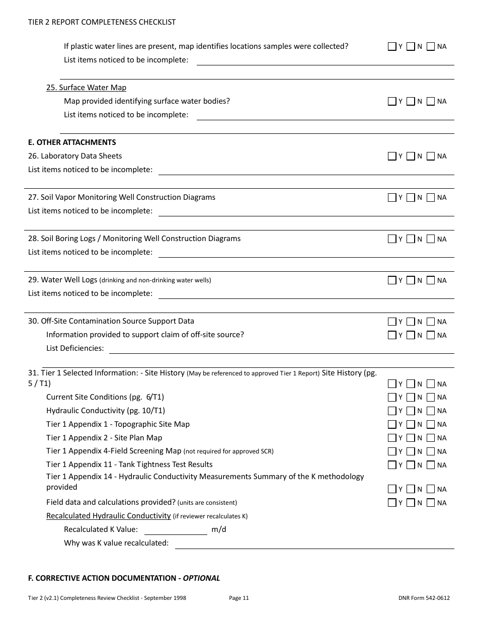 DNR Form 542-0612 Tier 2 Site Cleanup Report Completeness Checklist - Iowa, Page 11
