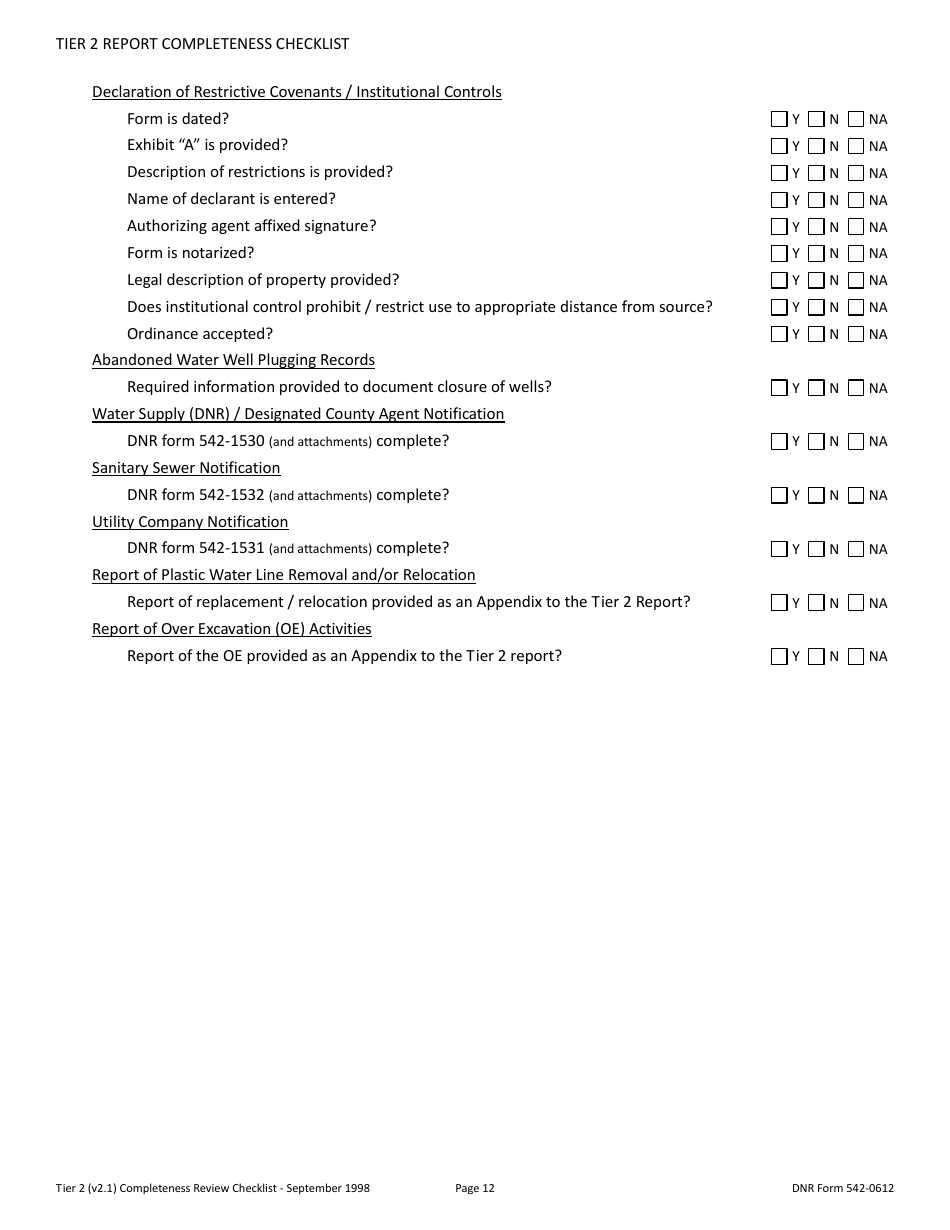 DNR Form 542-0612 Tier 2 Site Cleanup Report Completeness Checklist - Iowa, Page 12