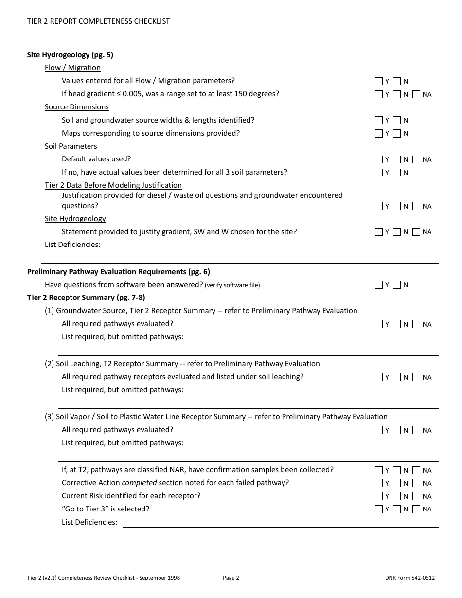 DNR Form 542-0612 Tier 2 Site Cleanup Report Completeness Checklist - Iowa, Page 2