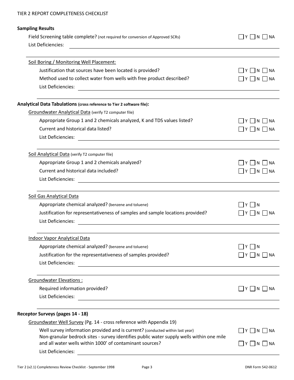 DNR Form 542-0612 Tier 2 Site Cleanup Report Completeness Checklist - Iowa, Page 3