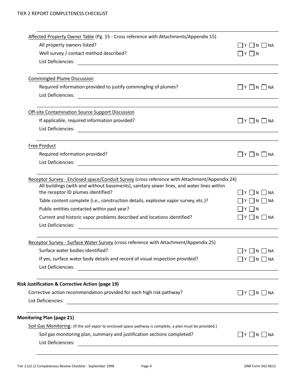 DNR Form 542-0612 Tier 2 Site Cleanup Report Completeness Checklist - Iowa, Page 4