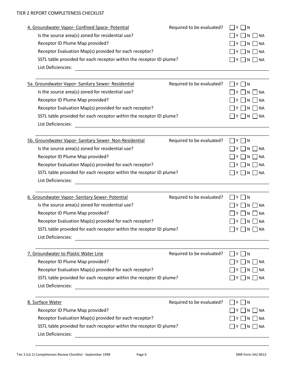 DNR Form 542-0612 Tier 2 Site Cleanup Report Completeness Checklist - Iowa, Page 6