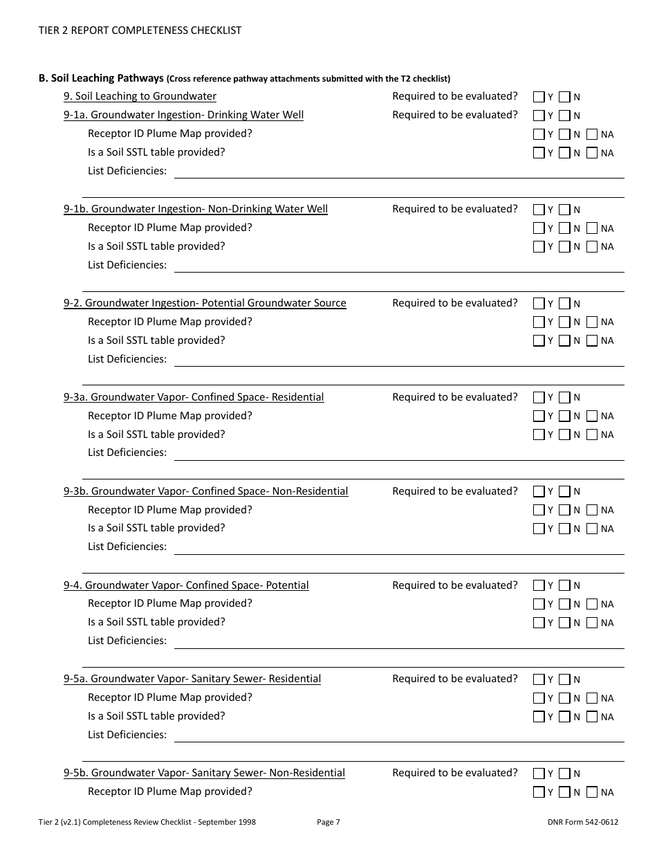 DNR Form 542-0612 Tier 2 Site Cleanup Report Completeness Checklist - Iowa, Page 7