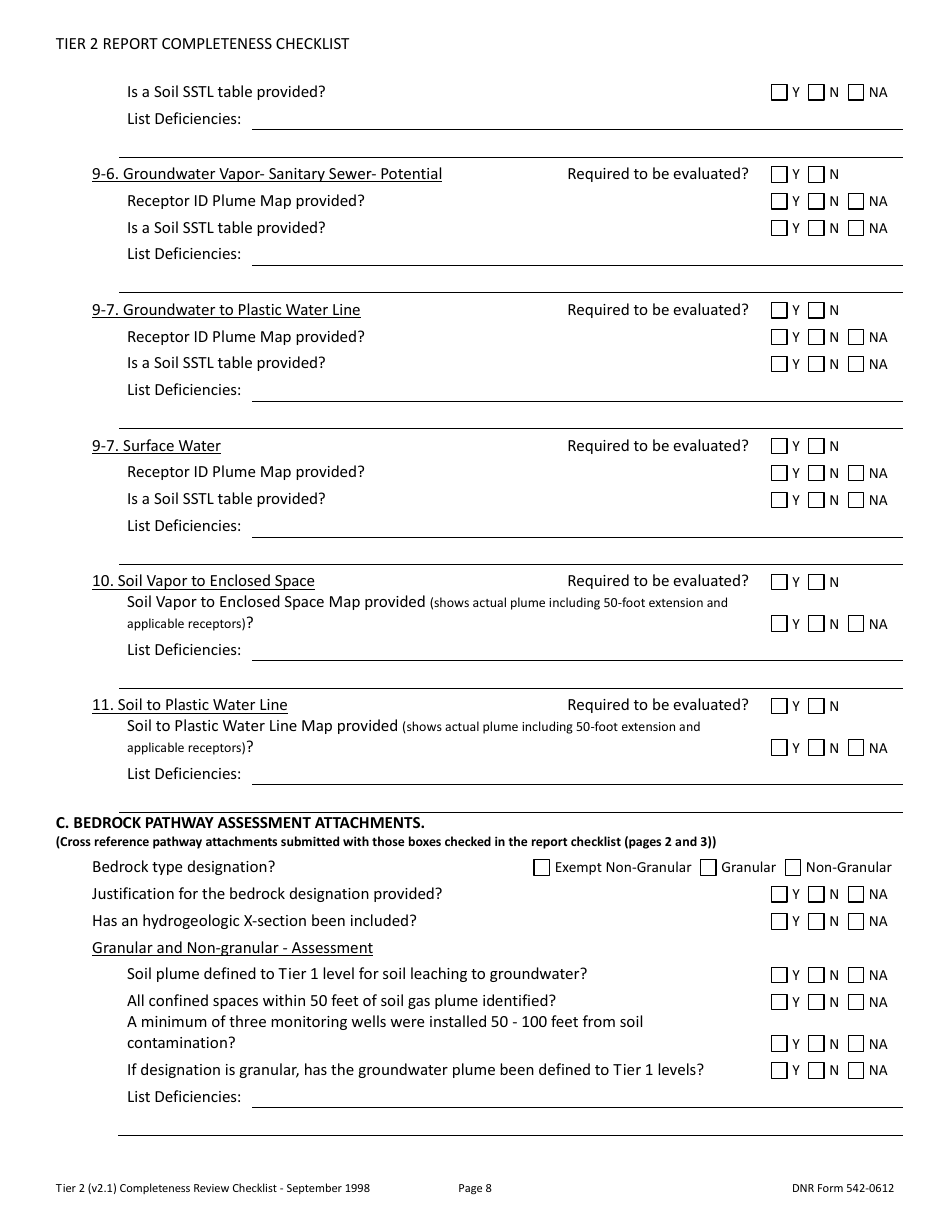 DNR Form 542-0612 Tier 2 Site Cleanup Report Completeness Checklist - Iowa, Page 8