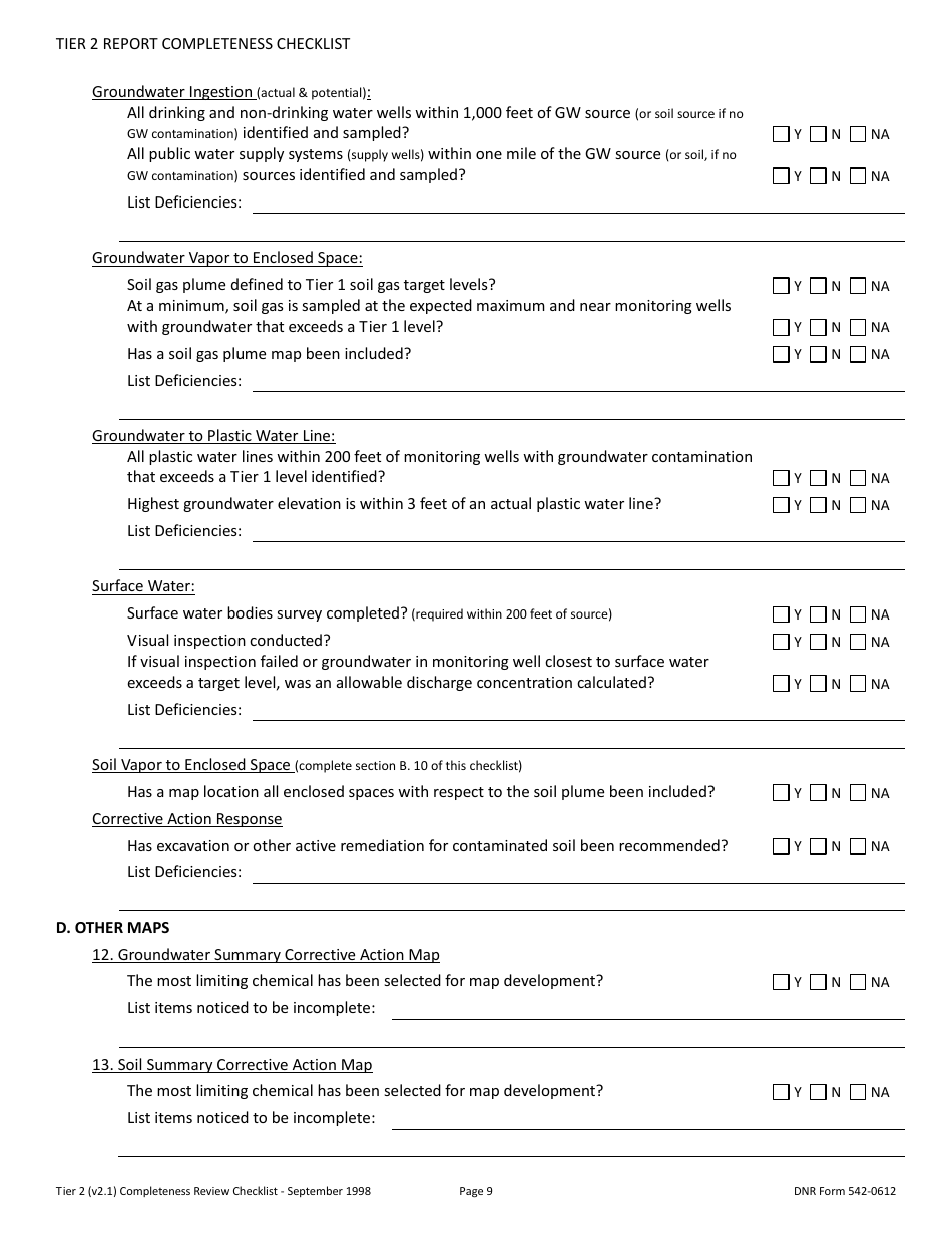 DNR Form 542-0612 Tier 2 Site Cleanup Report Completeness Checklist - Iowa, Page 9