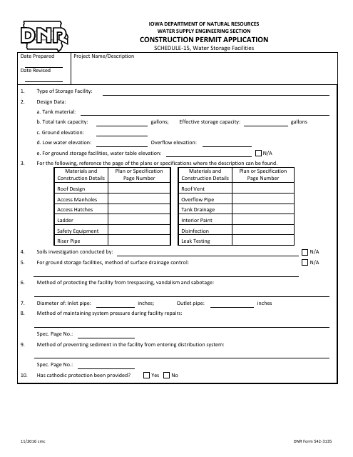 DNR Form 542-3135 Schedule 15  Printable Pdf