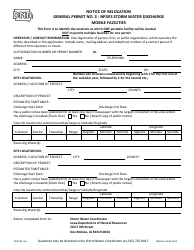 DNR Form 542-1544 Notice of Relocation - General Permit No. 3 - Npdes Storm Water Discharge Mobile Facilities - Iowa