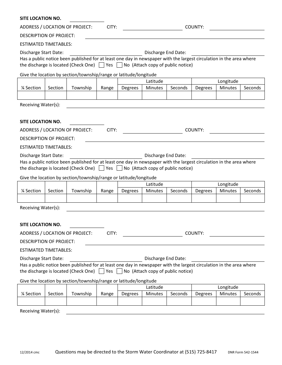 DNR Form 542-1544 Notice of Relocation - General Permit No. 3 - Npdes Storm Water Discharge Mobile Facilities - Iowa, Page 2