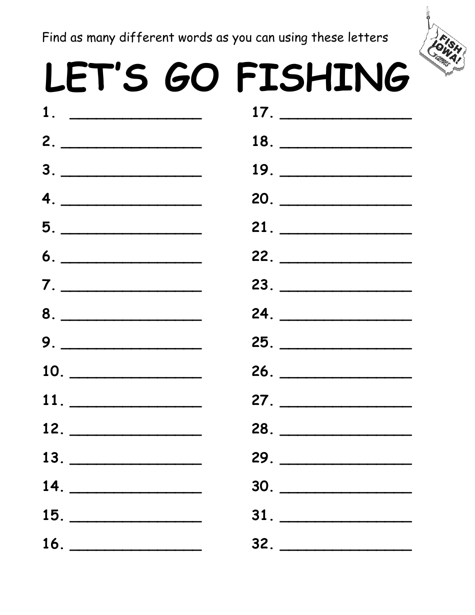 Lets Go Fishing Activity Sheet - Iowa, Page 1