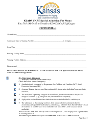 Kdads Care Special Admission Fax Memo - Kansas