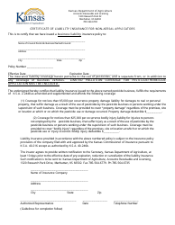 Certificate of Liability Insurance for Non-aerial Applicators - Kansas