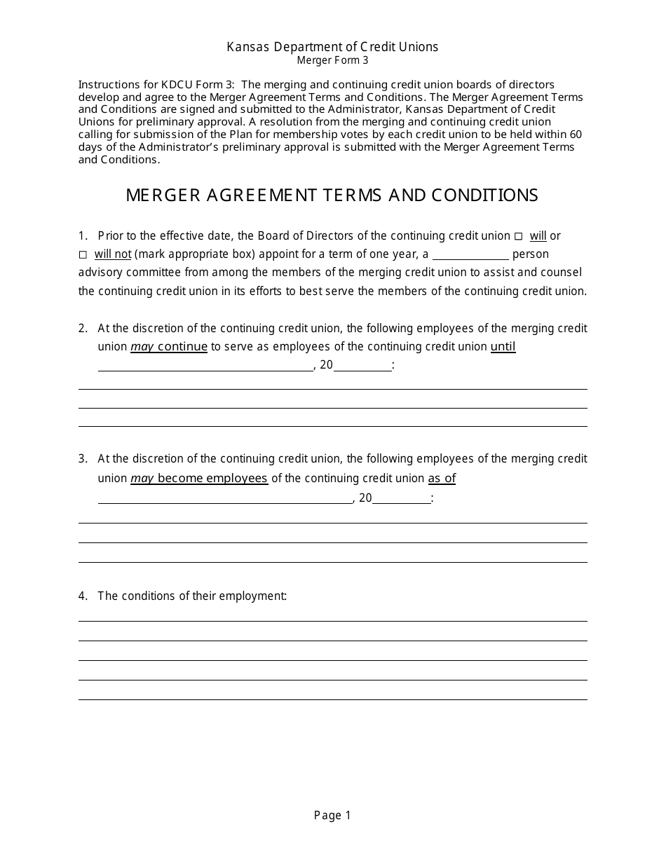 Form 3 Merger Agreement Terms and Conditions - Kansas, Page 1