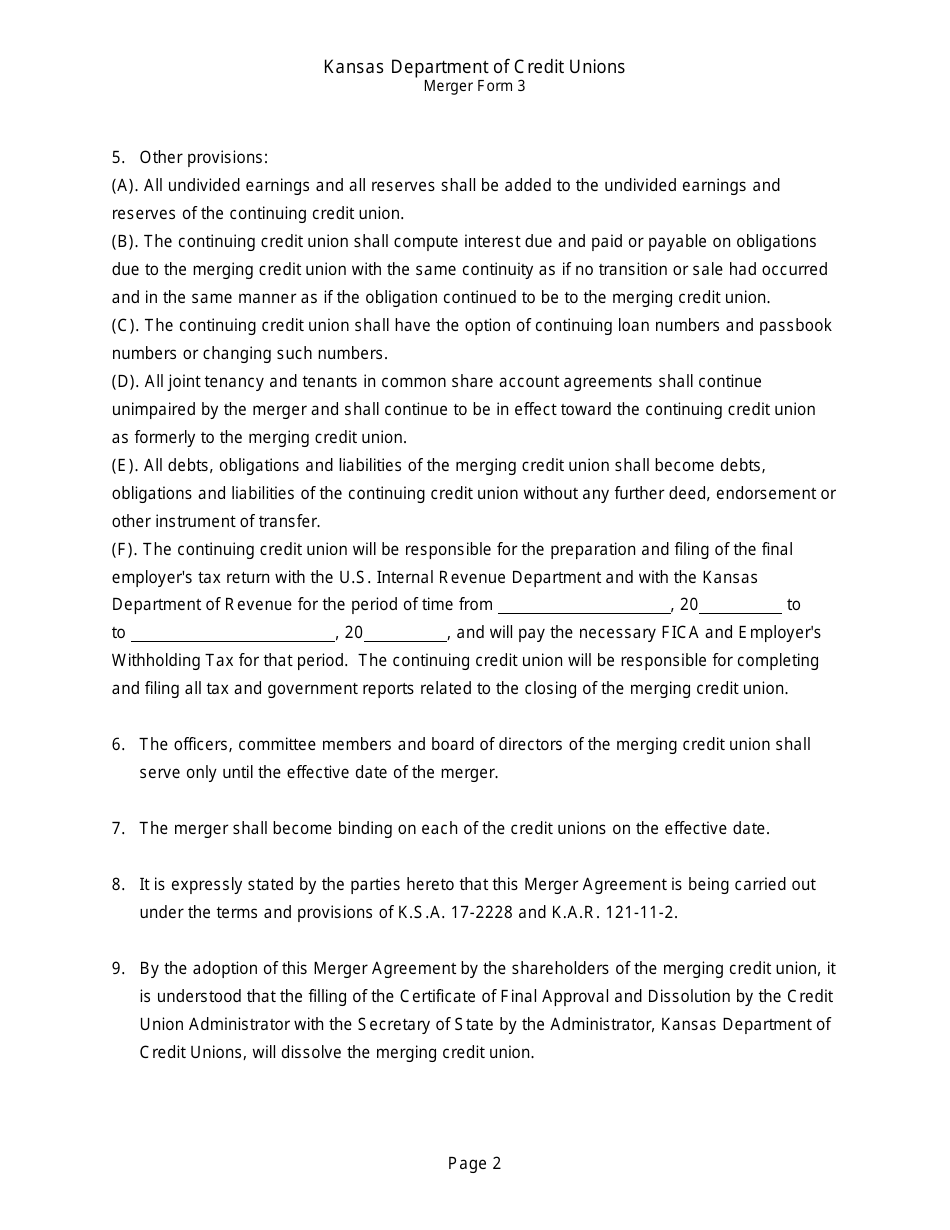 Form 3 Merger Agreement Terms and Conditions - Kansas, Page 2