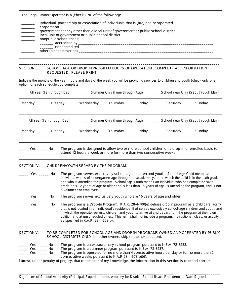 Form CCL.360 Inquiry Regarding Licensure School Age or Drop-In Program - Kansas, Page 2