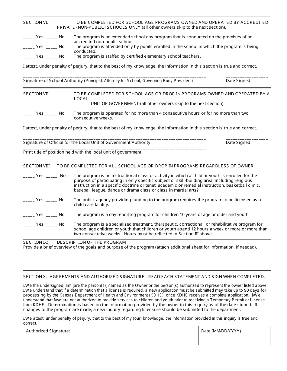 Form CCL.360 Inquiry Regarding Licensure School Age or Drop-In Program - Kansas, Page 3