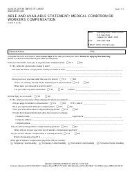 Form K-BEN31 &quot;Able and Available Statement - Medical Condition or Workers Compensation&quot; - Kansas