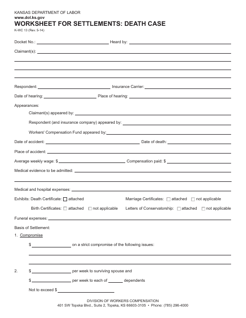 K-WC Form 13  Printable Pdf