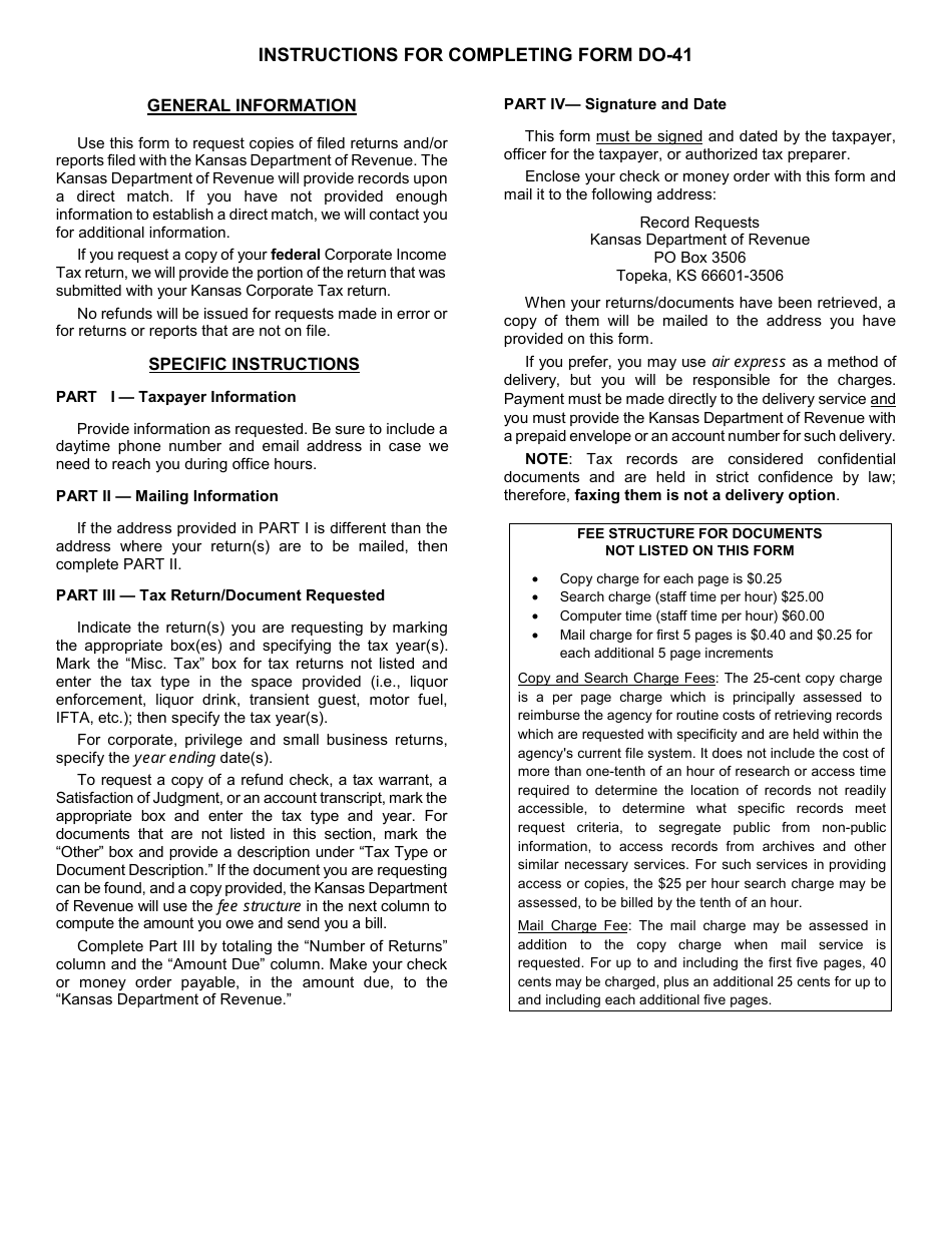 Form DO-41 Request for Copy of Kansas Tax Documents - Kansas, Page 2