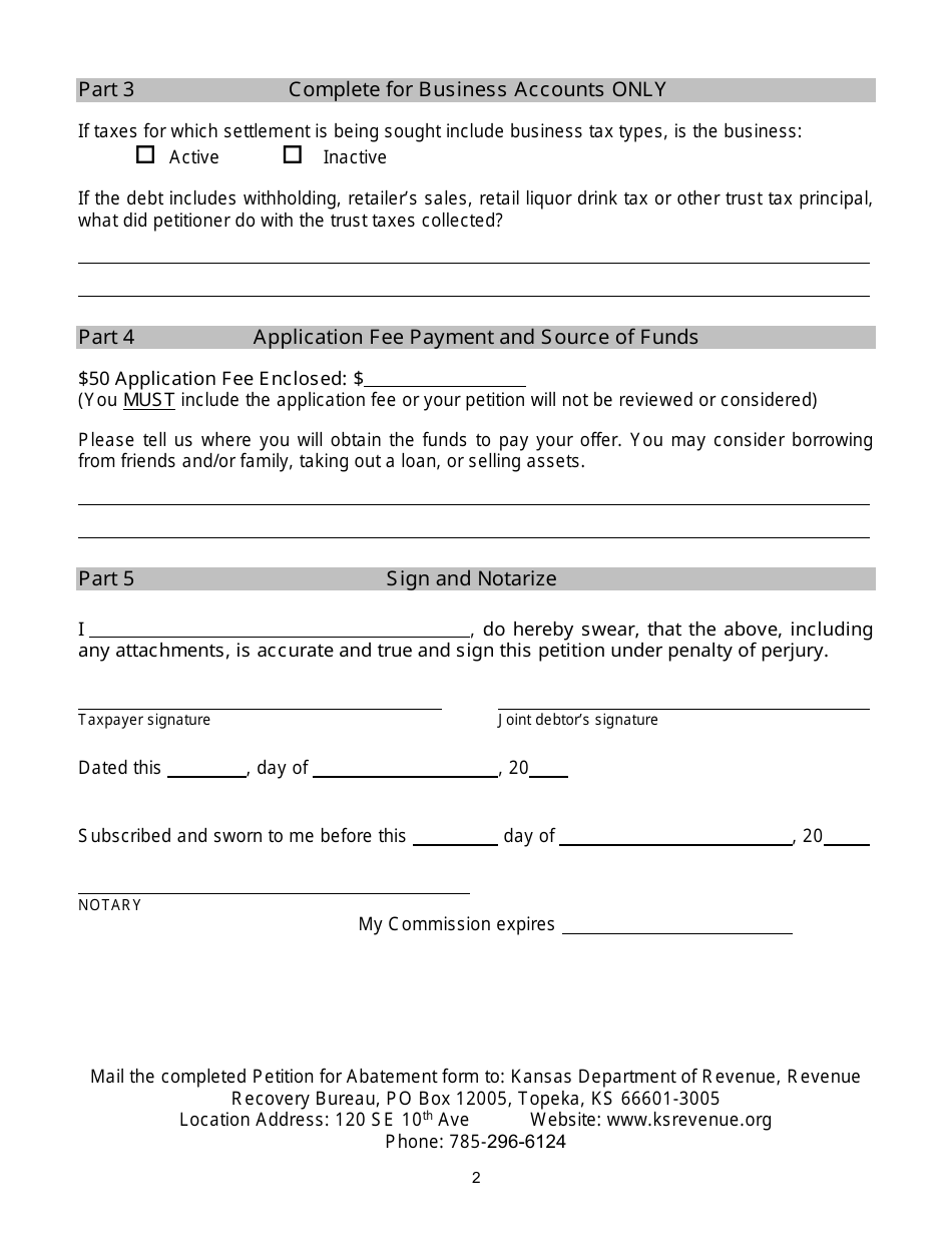 Form CE-5 Petition for Abatement Collectability - Kansas, Page 2