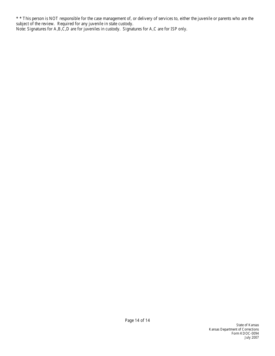 Form KDOC-0094 Juvenile Supervision Plan - Kansas, Page 14