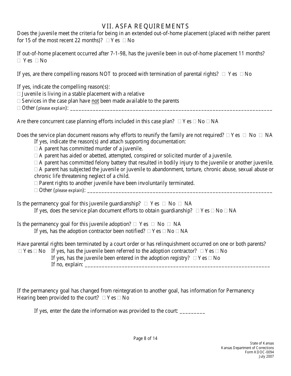 Form KDOC-0094 Juvenile Supervision Plan - Kansas, Page 8