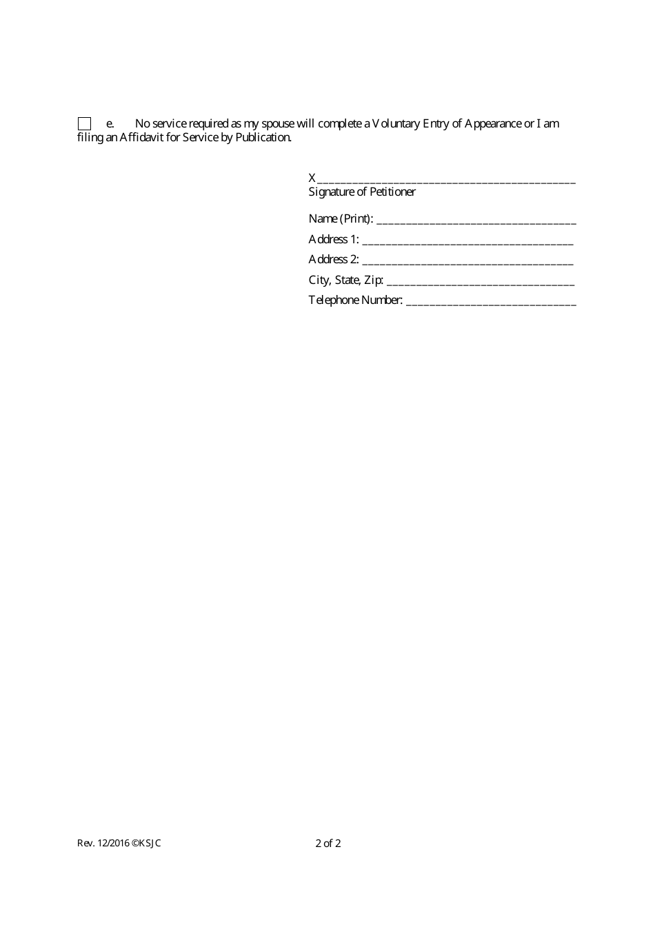 Request and Service Instruction Form - Kansas, Page 2