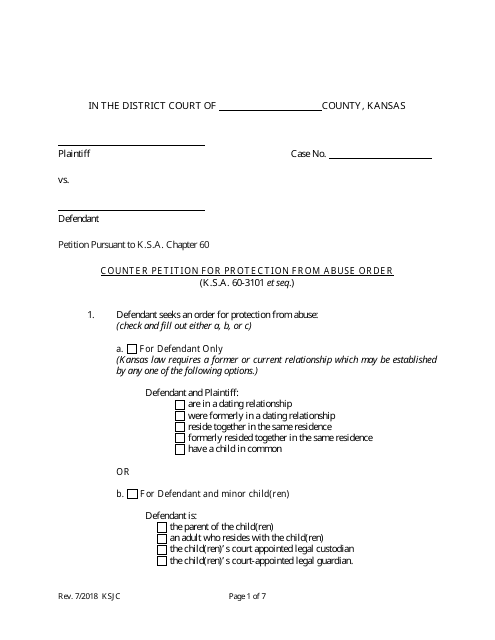 Counter Petition for Protection From Abuse Order - Kansas Download Pdf