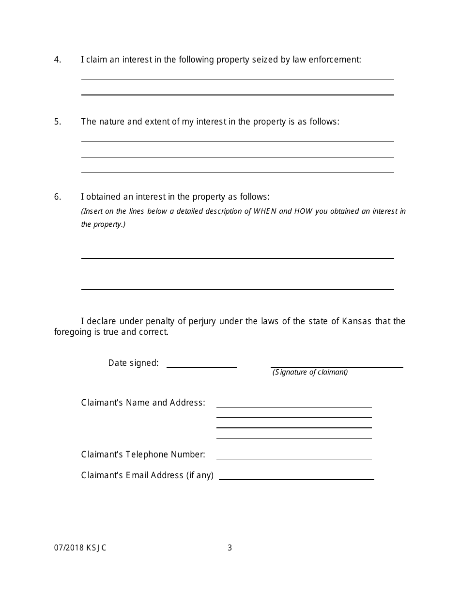 Claim in a Forfeiture Action - Kansas, Page 3