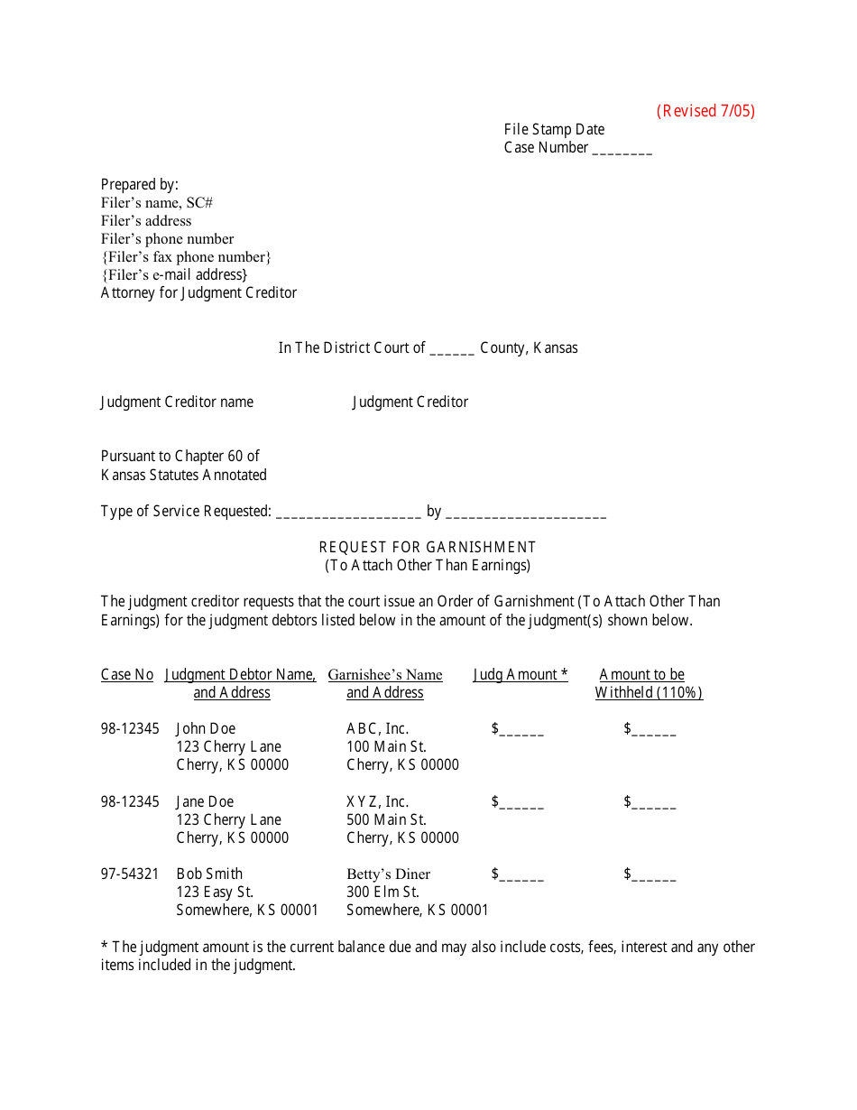 Request for Garnishment - Kansas, Page 1