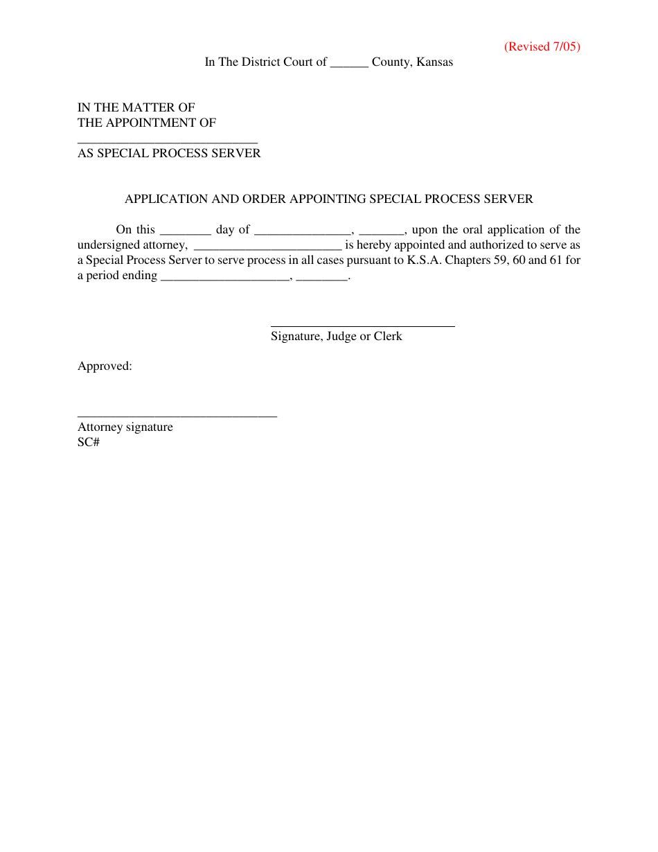 Application and Order Appointing Special Process Server - Kansas, Page 1
