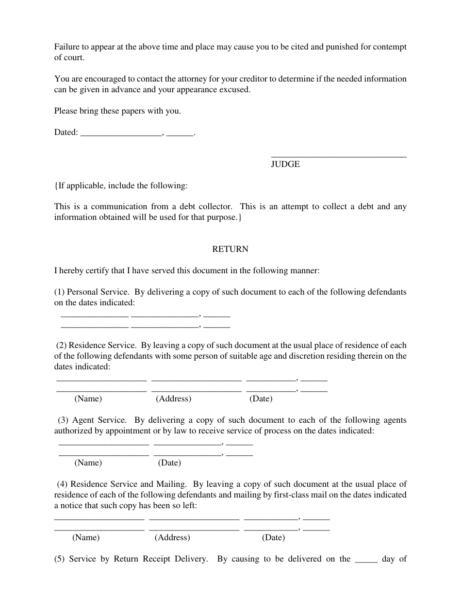 Kansas Order to Appear for Hearing in Aid of Execution - Fill Out, Sign ...