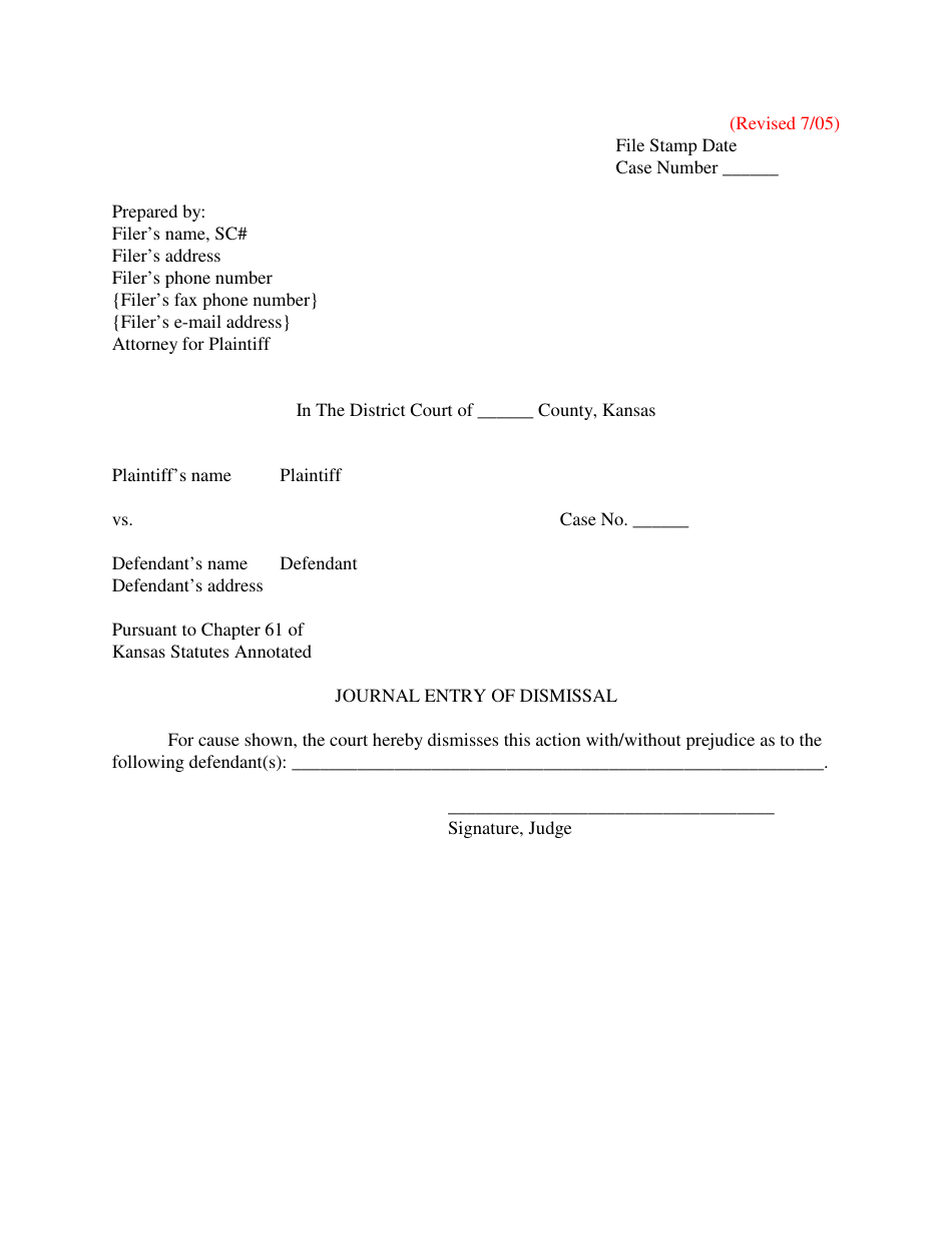 Journal Entry of Dismissal - Kansas, Page 1