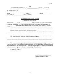 Form 398 Order Transferring Venue - Kansas
