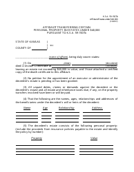 &quot;Affidavit Transferring Certain Personal Property in Estates Under $40,000 Pursuant to K.s.a. 59-1507b&quot; - Kansas