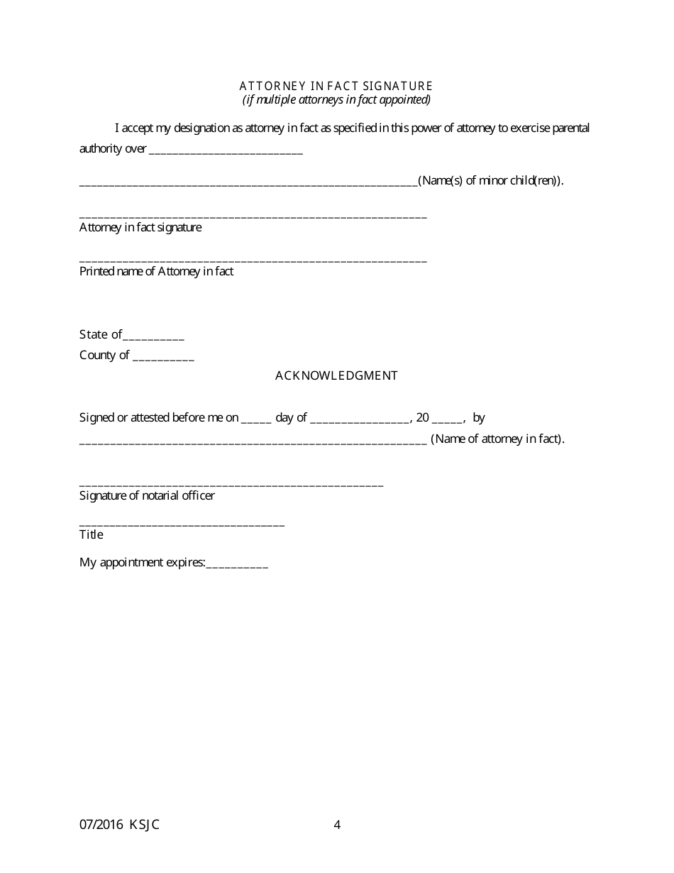 Host Families Act Power of Attorney to Delegate Parental or Legal Custodian Powers - Kansas, Page 4