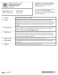 Form CK51-05 Certificate for a Kansas Limited Partnership - Kansas
