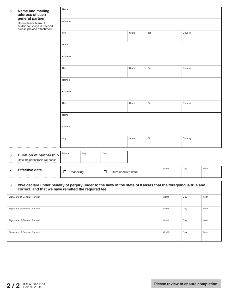 Form CK51-05 Certificate for a Kansas Limited Partnership - Kansas, Page 3