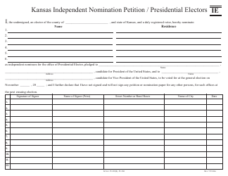 Document preview: Form IE Kansas Independent Nomination Petition / Presidential Electors - Kansas