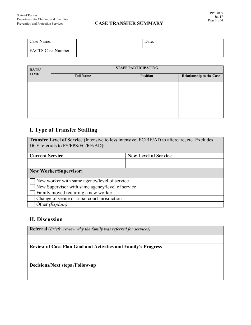 Form PPS3005 Case Transfer Summary - Kansas, Page 1