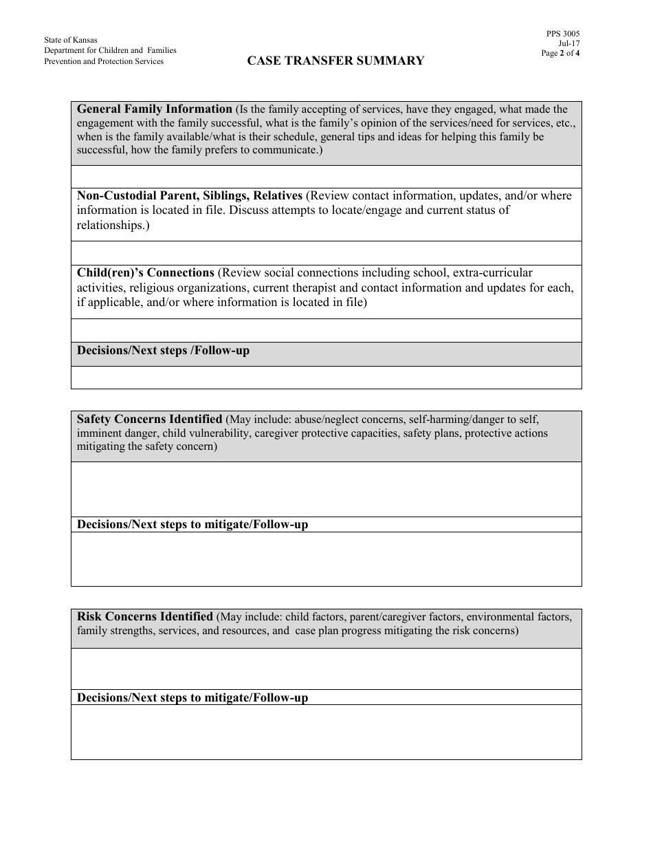 Form PPS3005 Case Transfer Summary - Kansas, Page 2