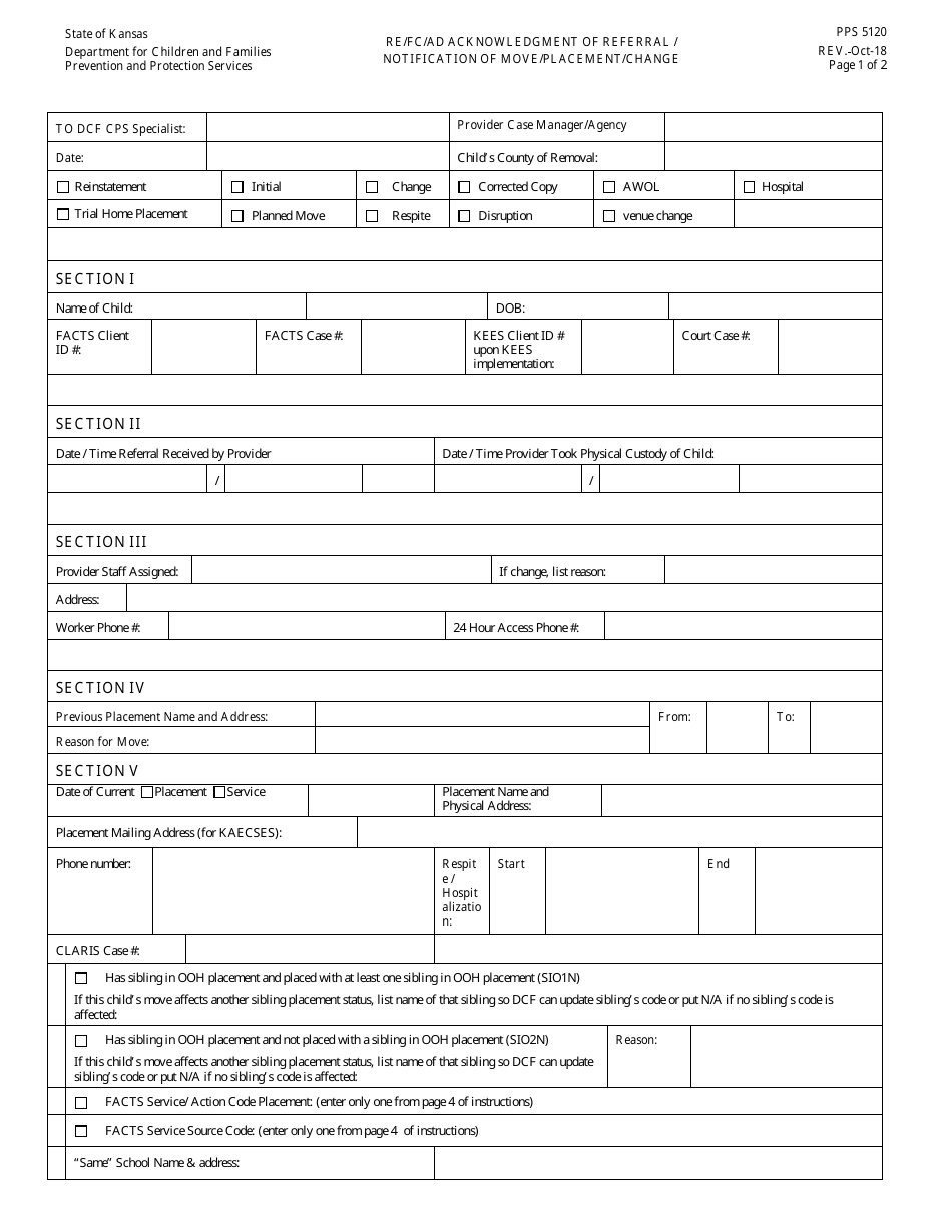 Form PPS5120 - Fill Out, Sign Online and Download Printable PDF, Kansas ...