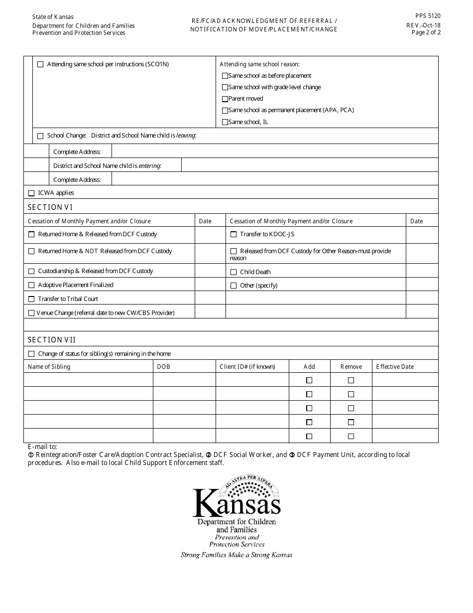 Form PPS5120 Re / FC / Ad Acknowledgment of Referral / Notification of Move / Placement / Change - Kansas, Page 2