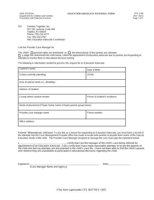 Form PPS5140 Education Advocate Referral Form - Kansas