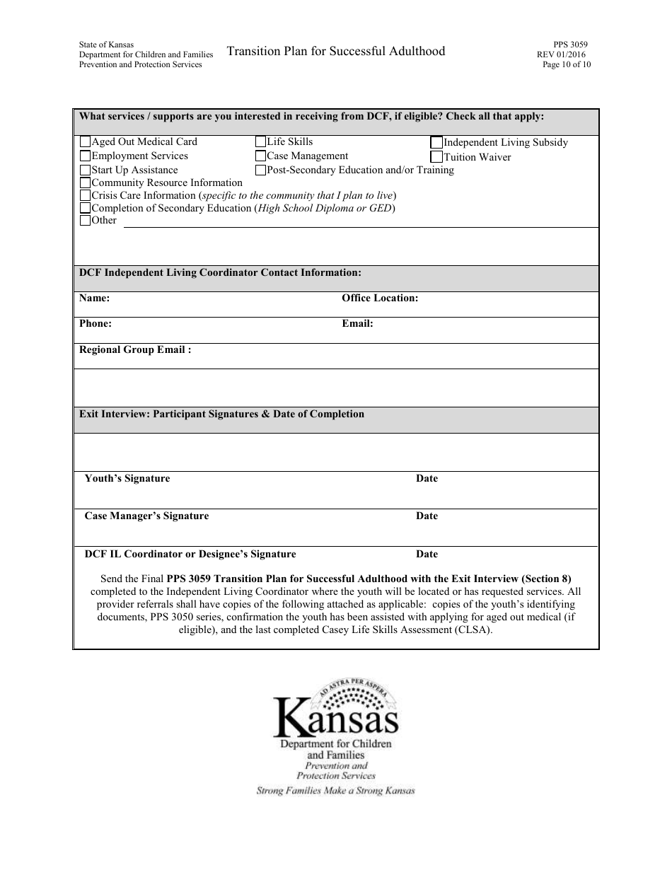 Form PPS3059 Transition Plan for Successful Adulthood - Kansas, Page 10