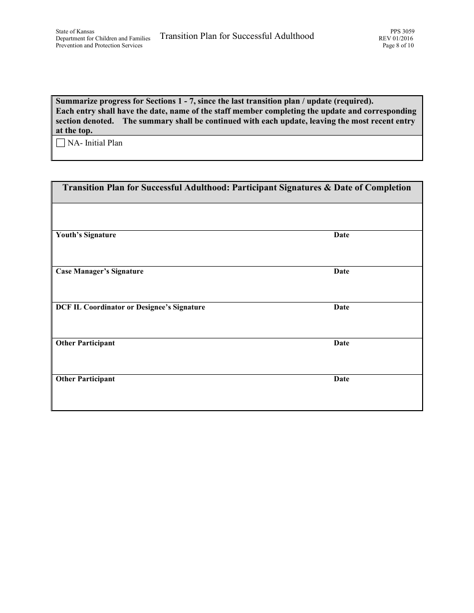 Form PPS3059 Transition Plan for Successful Adulthood - Kansas, Page 8