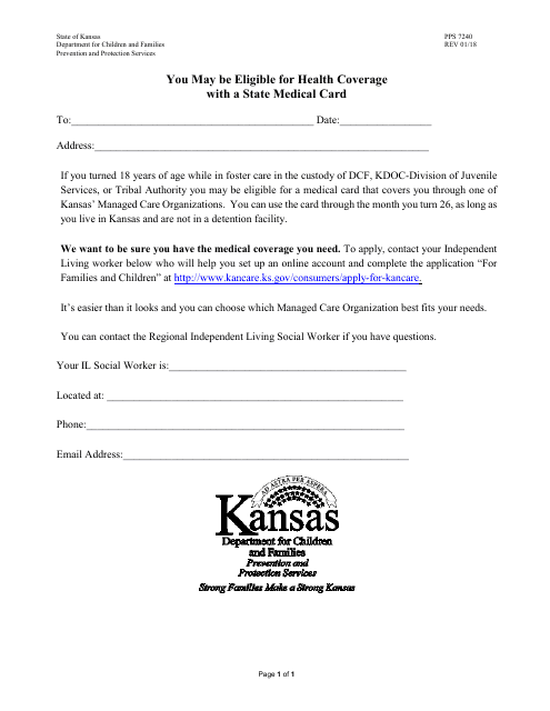 Form PPS7240 Notice of Action - Medical Card Extension Program Eligibility Information - Kansas